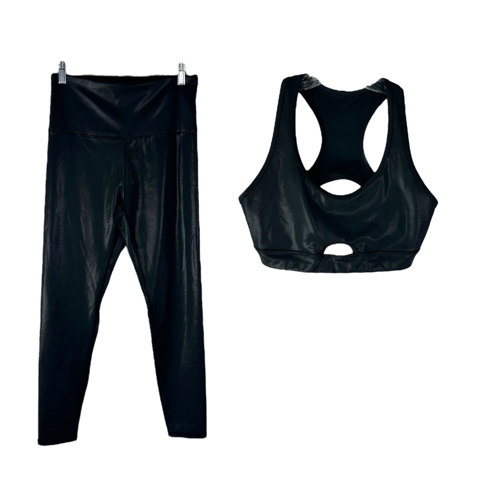 WILDFOX Dylan Glossy Liquid Black Leggings & Sports Bra Set SZ L